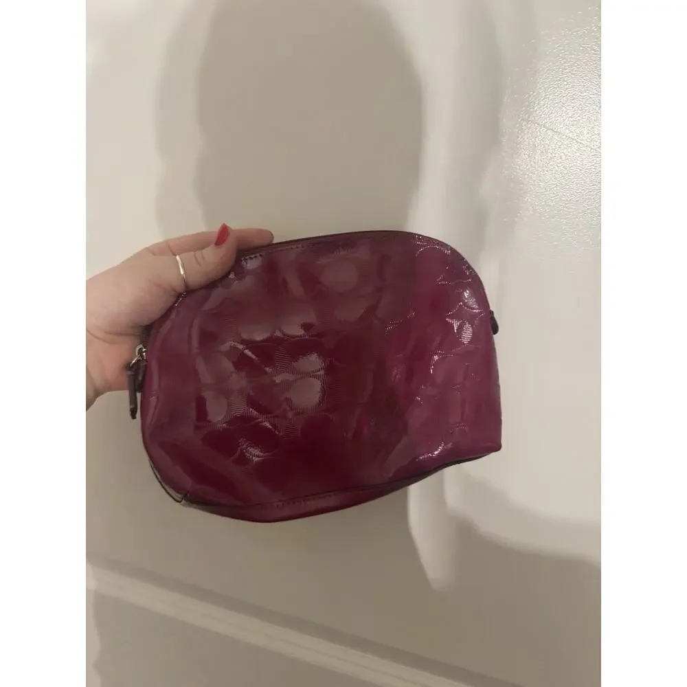 Coach Raspberry Embossed Patent Leather Cosmetic Bag Makeup Bag